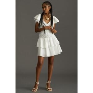 Anthropologie Ruffled White Mini Dress- New Large